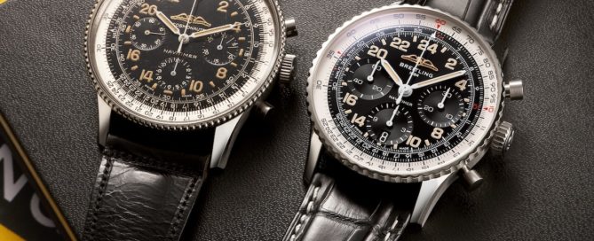 Historischer Breitling Navitimer Cosmonaute from 1962 (links) und der Navitimer Cosmonaute Limited Edition