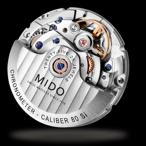 Das Mido Kaliber 80 besitzt eine amagnetische und stoßresistente Silizium-Spirale.