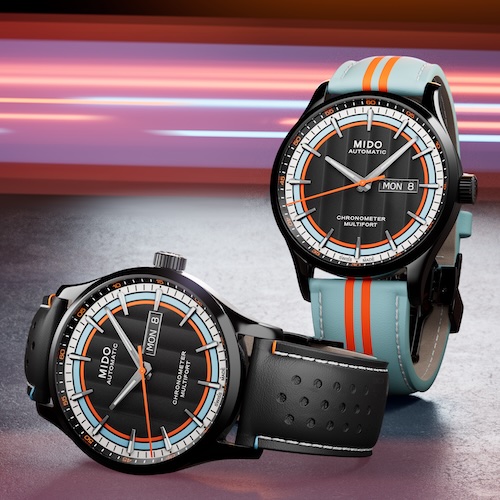 Das Mido Multifort Chronometer ist mit zwei Lederbändern doppelt bereift.