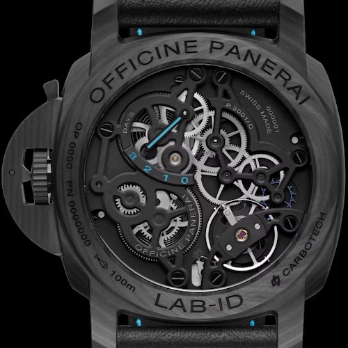 Panerai Luminor Lab-ID Kaliber P.3001:C Das Kaliber P.3001/C von Panerai ist teilweise aus Karbon gefertigt.