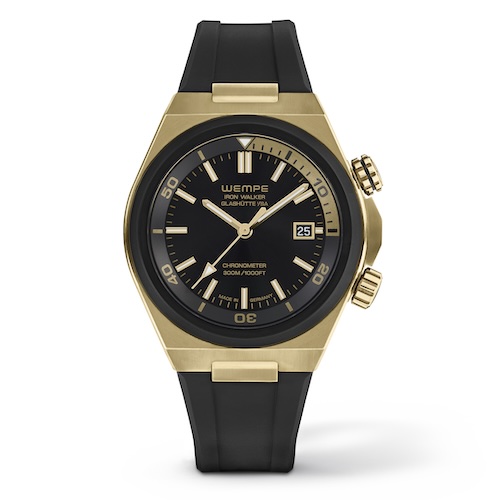 Die Lünette der Iron Walker Taucheruhr ist mit schwarzem Kautschuk bezogen.