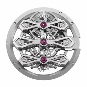 Das Kaliber GP9620 von Girard-Perregaux besitzt einen Mirkorotor aus Platin.