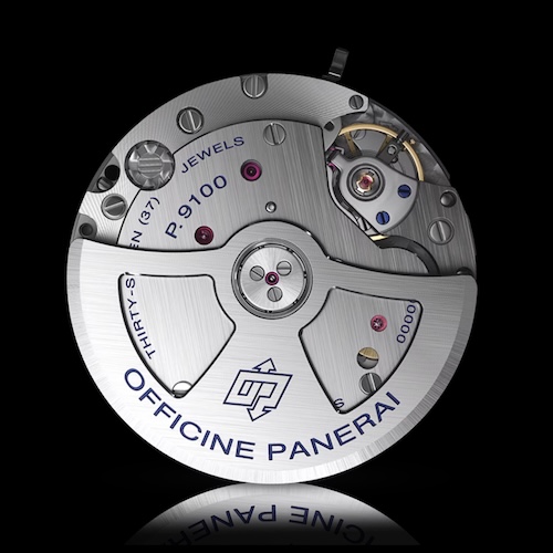 Panerai Kaliber P.9100 Der Schaltrad-Chronograph P.9100 von Panerai bietet eine Gangautonomie von drei Tagen.