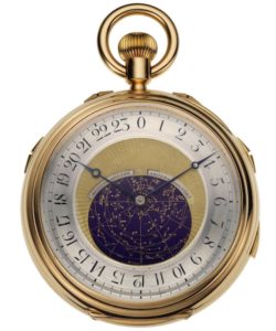 Die Rückseite der Taschenuhr zeigt eine Karte des Sternenhimmels über London mit 315 Sternen.