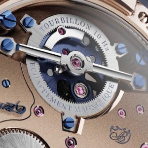 Am 9. November 2010 bekam Breguet das Patent auf die magnetisch gelagerte Unruh und setzt sie jetzt erstmals in einem Tourbillon ein.