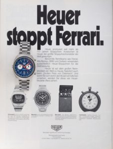 Die Firma Heuer war in den Jahren 1971 bis 1979 offizieller Zeitnehmer der Scuderia Ferrari.