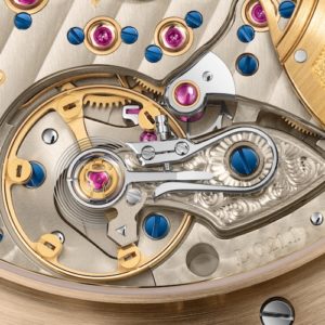 Das Schwingsystem des Lange Kalibers L021.1 besitz eine freischwingende Exzenter-Unruh.