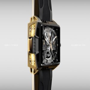 Die Gitter unter der Lünette sind lasergeschnitten aus massivem 2N-Gelbgold.