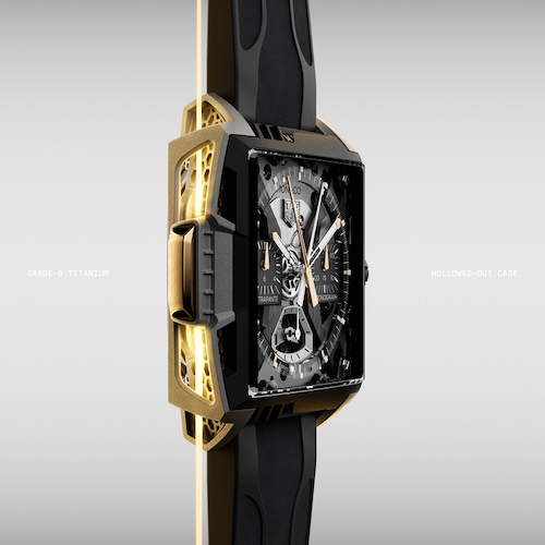 Die Gitter unter der Lünette sind lasergeschnitten aus massivem 2N-Gelbgold.