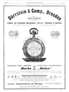 In der Deutschen Uhrmacher Zeitung Nr.23 von 1901 wurde die Universal-Uhr« beworben.