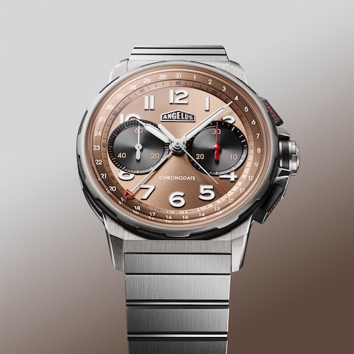 Angelus Chronodate Titan Moka Edition Titanband Zur Titanversion gehört auch ein austauschbares, integriertes Armband aus Titan Grade 5.