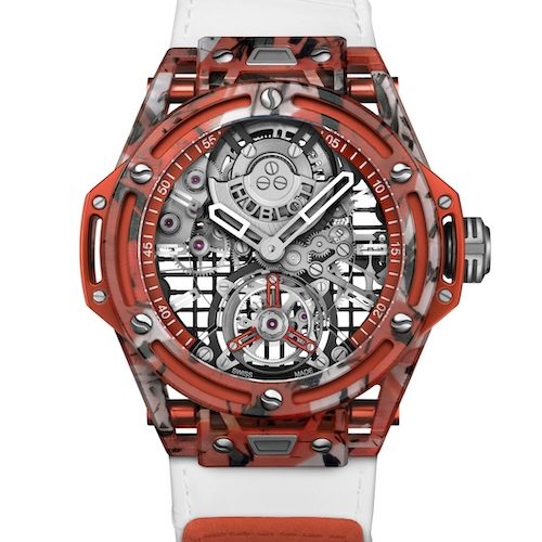 HUBLOT BIG BANG TOURBILLON NOVAK DJOKOVIC GOAT EDITION ORANGE (5) Die 21 Modelle des Tourbillons in Orange stehen für die Siege auf Sandplätzen.