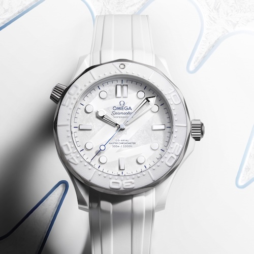 Der blaue Farbverlauf des Sekundenzeigers ist vom Logo der Winterspiele inspiriert.