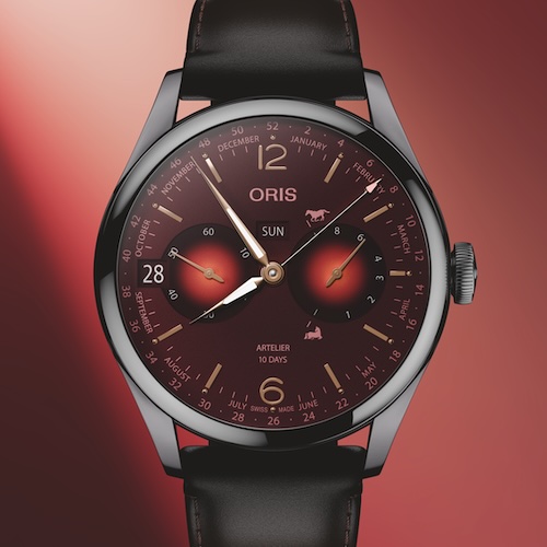 Die Oris Artelier »Year of the Horse Limited Edition« würdigt das Feuerpferd mit einem purpurroten Zifferblatt.