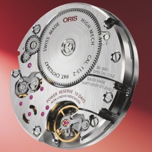 Das Handaufzugwerk Oris Calibre 113 arbeitet mit einer Frequenz von drei Hertz.