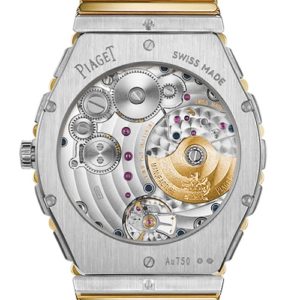 Der Mikrorotor im Kaliber 1200P1 der Piaget Polo 79 Two-Tone ist aus 22K Gelbgold gefertigt.