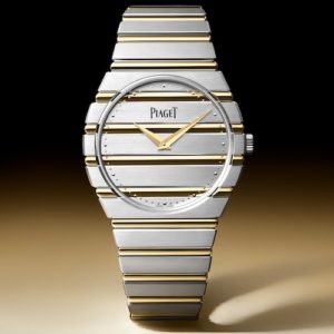 Die Piaget Polo 79 Two-Tone besitzt Godronen aus poliertem Gelbgold.