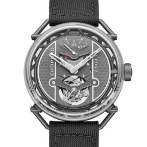 Das Handaufzug-Kaliber L.U.C 04.04-L sitzt geschützt in einer Konstruktion wie ein Rohrrahmen.