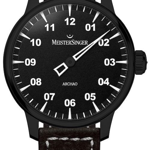 Meistersinger Archao Schwarz Die voluminösen Halb- und Viertelstundenstriche sind in Weiß gehalten.