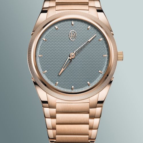 Parmigiani Fleurier Tonda PF Micro-Rotor Agave Blue Rosegold Das Zifferblatt der Tonda PF Micro-Rotor ist mit einem »Grain d'Orge-Muster guillochiert.