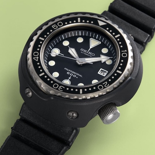 Die Professional Diver 600m von Seiko aus dem Jahr 1975 besaß ein einteiliges Gehäuse aus Titan. Dank ihrer Form trägt sie unter ihren Fans den Spitznamen »Tuna«.