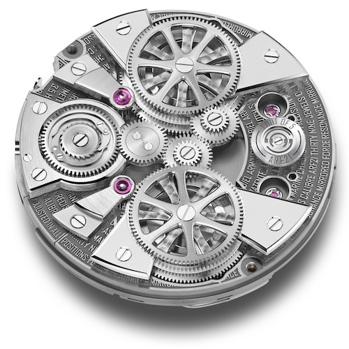 Armin Strom Kaliber ARF21 Boden Die beiden skelettierten Federhäuser spiegeln die beiden Unruhen auf der Vorderseite.