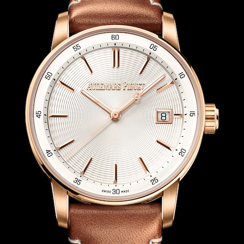 Audemars Piguet Code 11_59 38MM 77410OR-OO-A402VE-01_SDT Die Code11.50 von Audemars Piguet mit weißem Zifferblatt an einem braunen Band aus Kalbsleder.