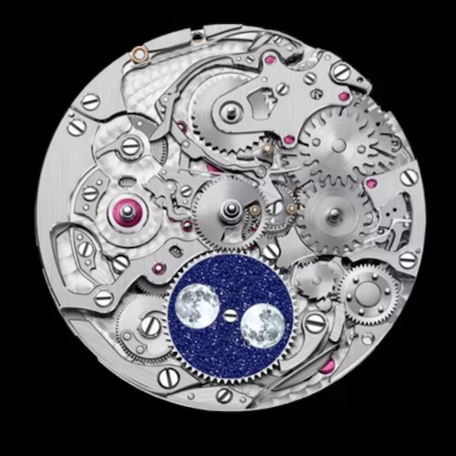 Audemars Piguet Kaliber 7138 Zifferblatt Die NASA-realistische Abbildung der Monde befindet sich auf einer Scheibe aus Aventurin.