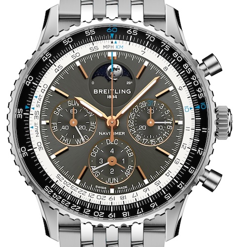 Breitling Navitimer B19 Chronograph Edelstahl mit Stahlband PB1921251B1A1 Die Edelstahlversion der Breitling Navitimer B19 ist auch an einem siebenreihigen Stahlband erhältlich.