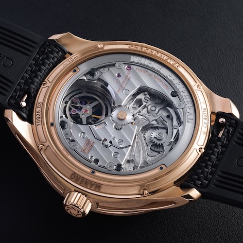 Auch das Kaliber CFB MR3000 in der Carl F. Bucherer Minutenrepetiton zieht peripher auf.