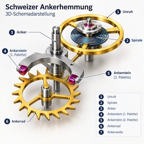 Die Unruh ist das präzisionsstiftende Element der Hemmungsgruppe.